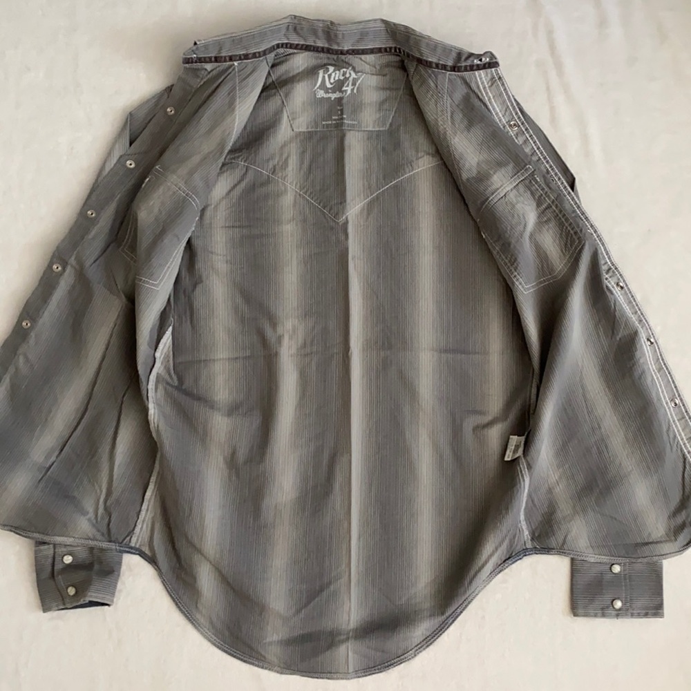 Rock 47 x Wrangler | Cotton Poplin Stripe Long Sleeve Western Pearl Snap Shirt S - Picture 10 of 16
